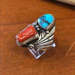 Turquoise and Coral ring
